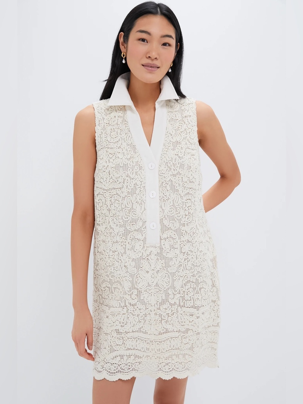 NWT Tuckernuck Tan Lace Sleeveless Collier Dress size XXS preppy crochet shift